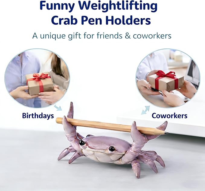 Desk Crab Pen Holder, Cute Weightlifting Crab Pencil Holder - Image 8