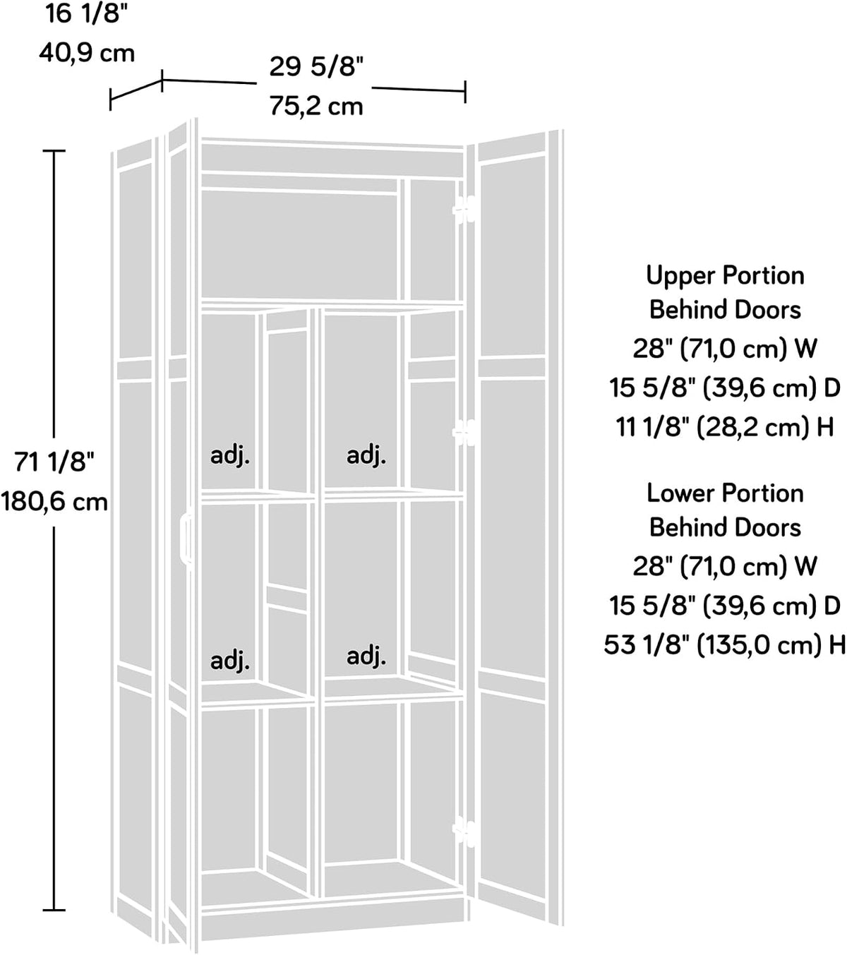 sauder select storage cabinet/ pantry cabinets, white finish, front angle view