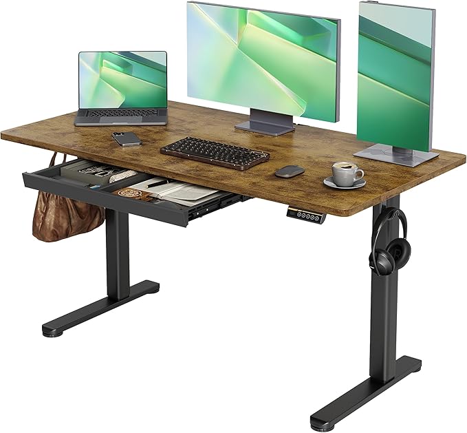 Claiks Standing Desk with Drawers, 55x24 Inch Electric Adjustable Height Sit by CLAIKS