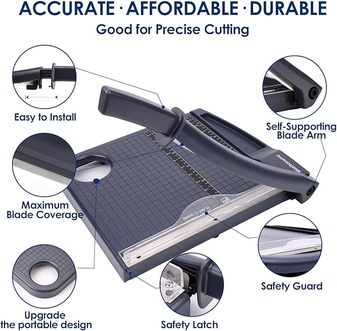 Paper Cutter, Paper Trimmer12" Cutting Length Heavy Duty Guillotine Paper Slicer - Image 3