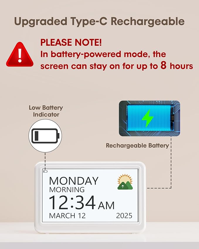 Digital Clock with Date and Day of Week, Dementia Clocks Battery Operated Alarm - Image 4