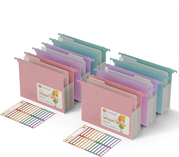 Extra Capacity Hanging File Folders, 3.15" Reinforced Wheat Straw Expanding by EcoStash