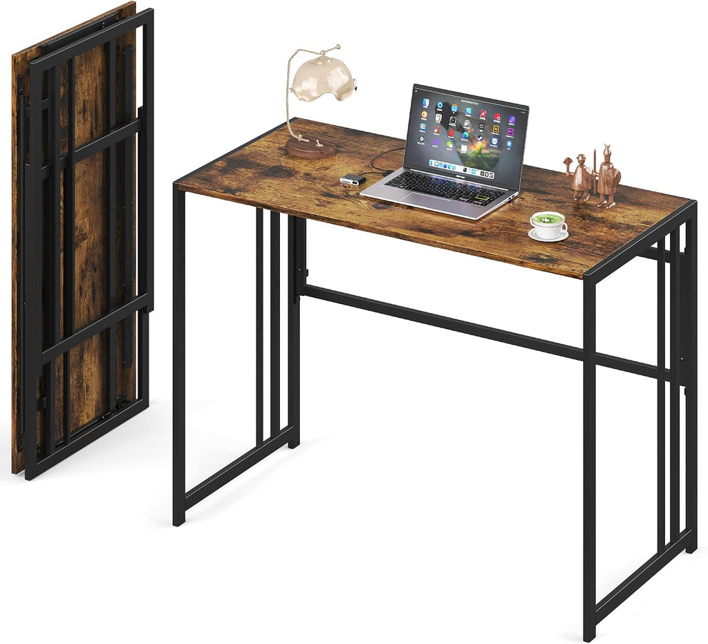 40" Folding Computer Desk No Assembly Needed Foldable Table for Small Space | Small Folding Table for Home Office, Study, Writing, Gaming, Compact RV Living, Camping, Sturdy and Easy Carry, Versatile