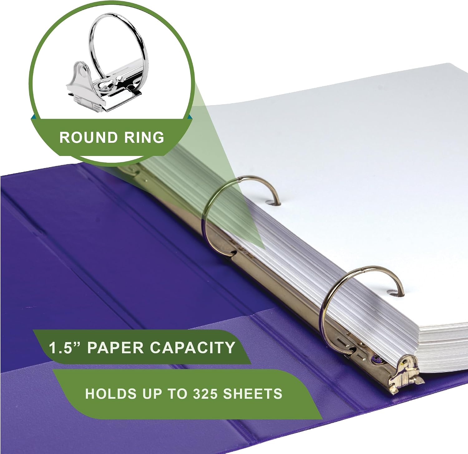 Samsill Plant-Based 1.5 Inch Durable Round Ring, View Binder, Eco-Friendly, USDA Certified Biobased, 2 Count,Pack of 1, Purple