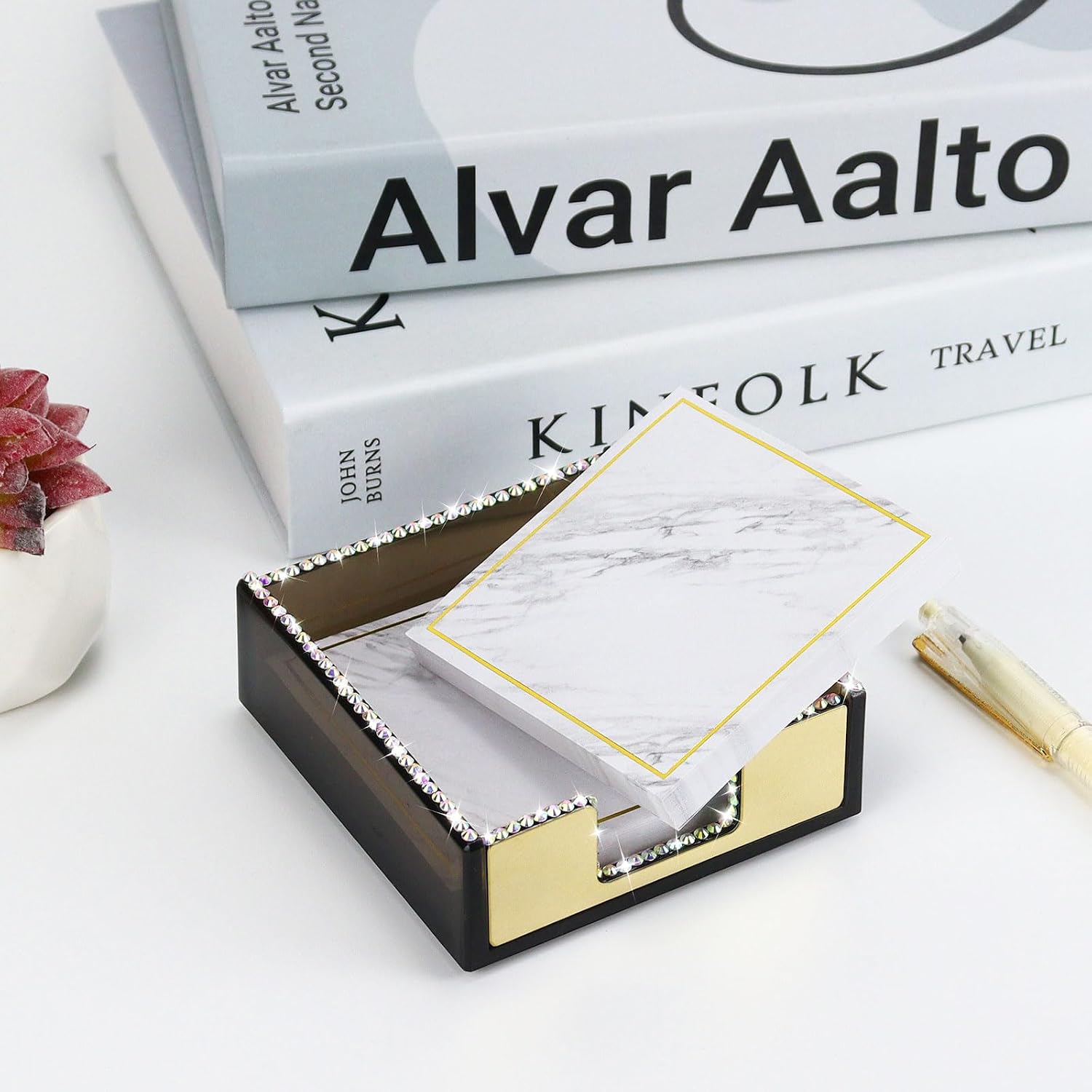 Buqoo Sticky Note Holder, Post It Note Dispenser Desk Organizer | Bling Postit Note Dispenser Post It Note Holder for Desk Acrylic Office Supplies
