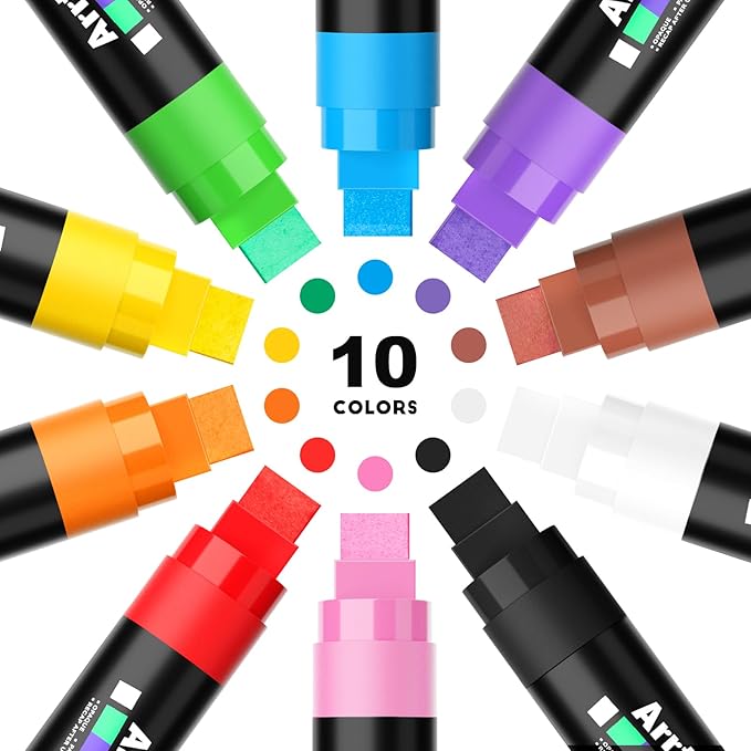 Arrtx 10-Piece Jumbo Acrylic Paint Markers, 15mm Felt Tip, Waterproof, DIY - Image 9