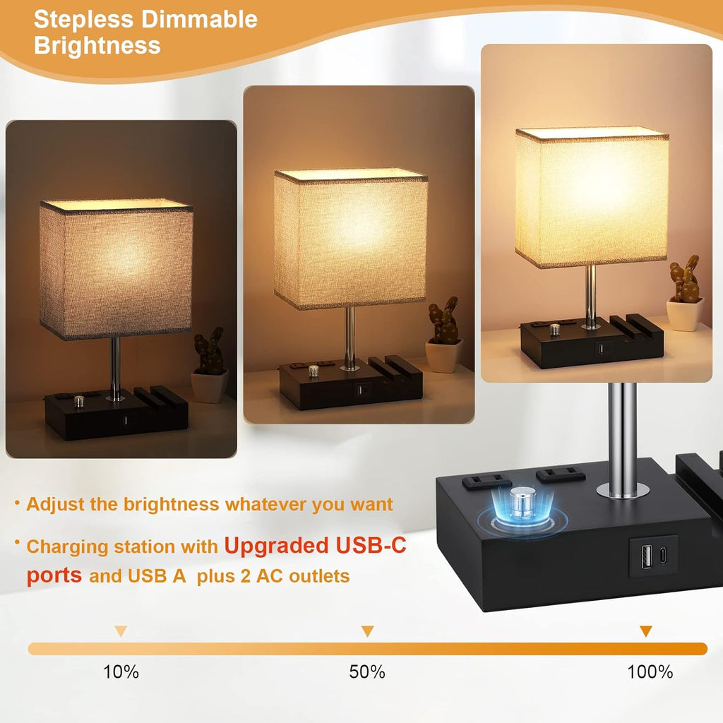 bedside table lamp for bedroom nightstand - stepless, close-up detail