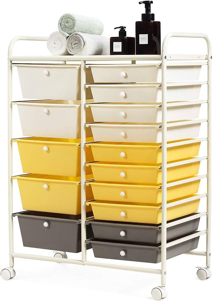 GOFLAME 15-Drawer Rolling Storage Cart, Craft Storage Cart by GOFLAME