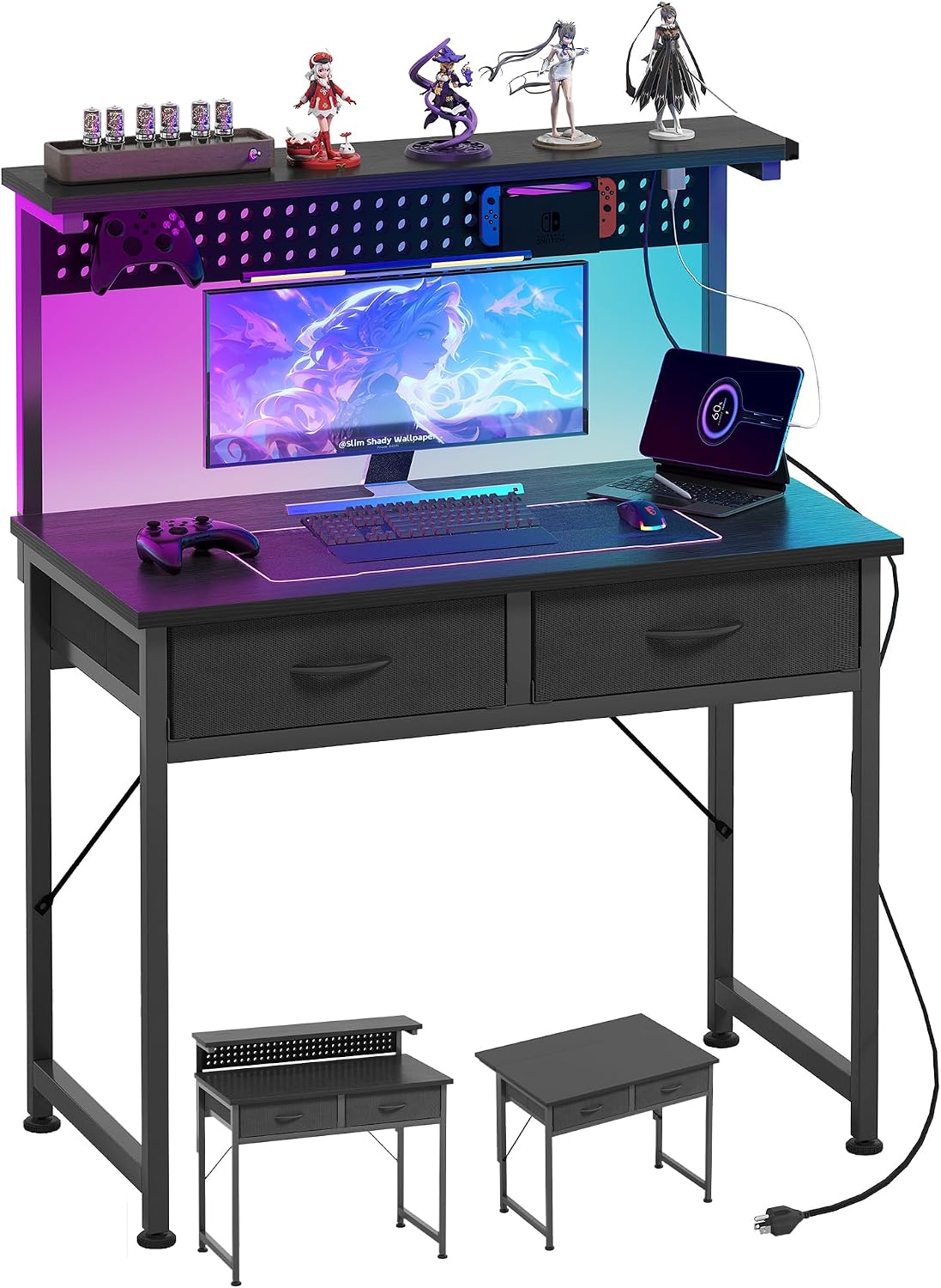 MUTUN Small Desk with Drawers, 31 Inch Computer Desk with Power Outlet & ...