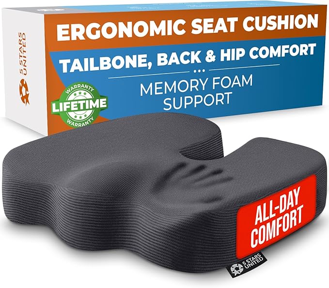 5 STARS UNITED Seat Cushion for Tailbone Pain Relief – Memory Foam Cushion for by 5STARSUNITED