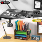4-Tier Mesh Desk Organizer, Wooden Desk File Organizer - Image 7