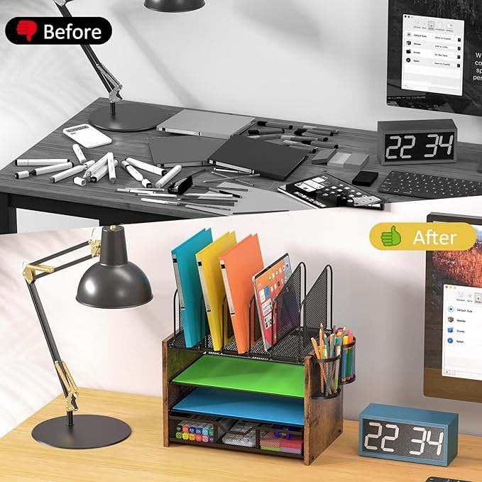 4-Tier Mesh Desk Organizer, Wooden Desk File Organizer - Image 7