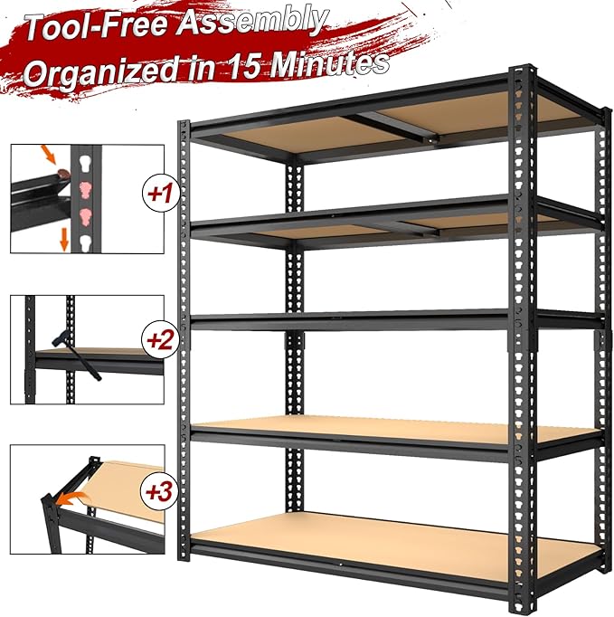 ZEUKMXOO Garage Racks for Storage，5-Tier Adjustable Garage Shelving Storage - Image 6