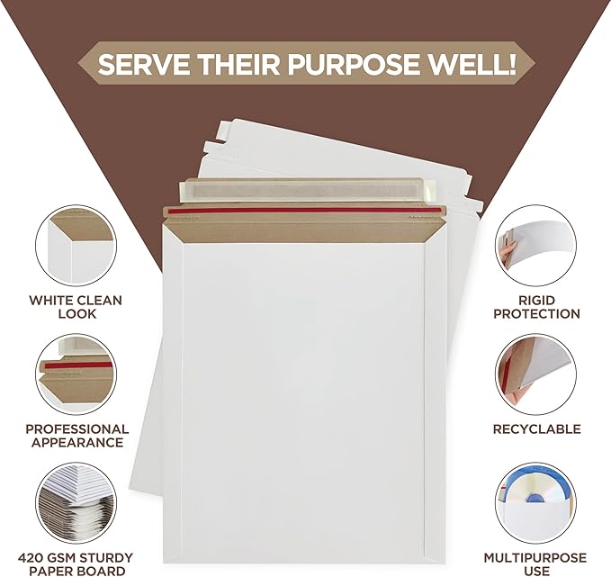 50 Pack 9.75x12.5 Inches Rigid Mailers – Self Adhesive White Cardboard Mailers - Image 3