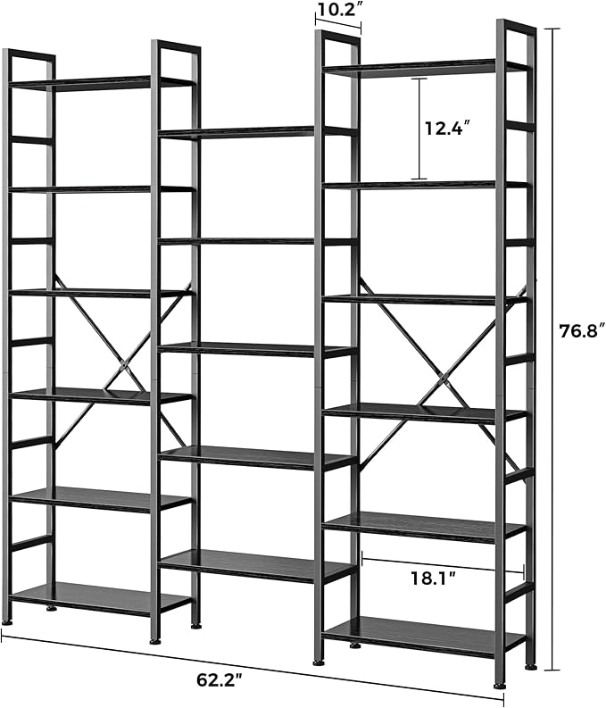 SUPERJARE Triple 6 Tier Bookshelf, Bookcase - Image 3