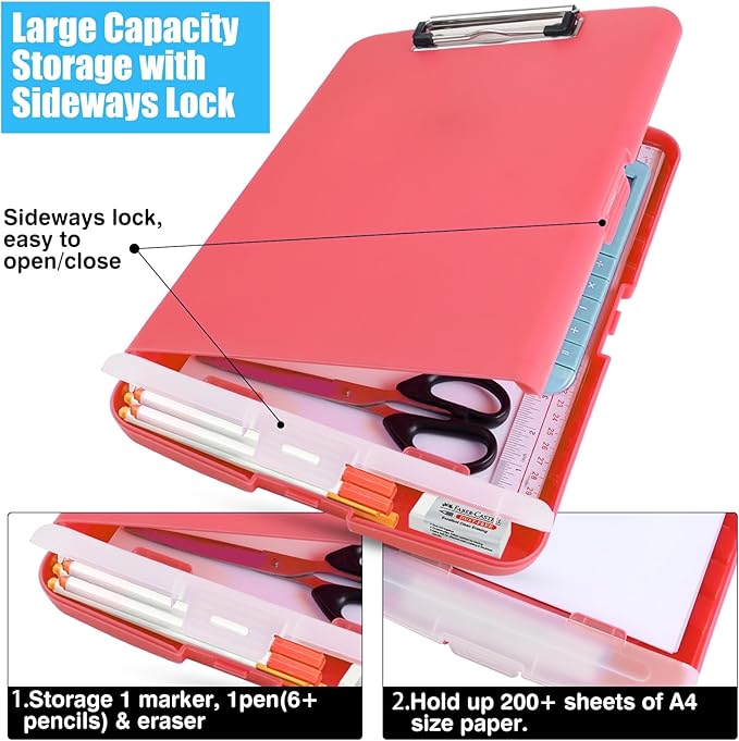 Red Plastic Clipboard with Storage, TFDLCG zm High Capacity Clip Boards 8.5x11 - Image 3
