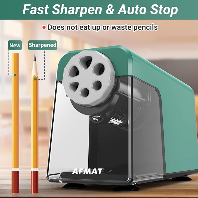 AFMAT Heavy Duty Electric Pencil Sharpener, 6 Holes, Auto Stop Pencil Sharpeners - Image 3