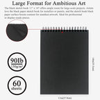 Fuxi Black Sketchbook 11x14 Inches, 60 Sheets, Hard Cover Spiral Bound | Black - Image 2