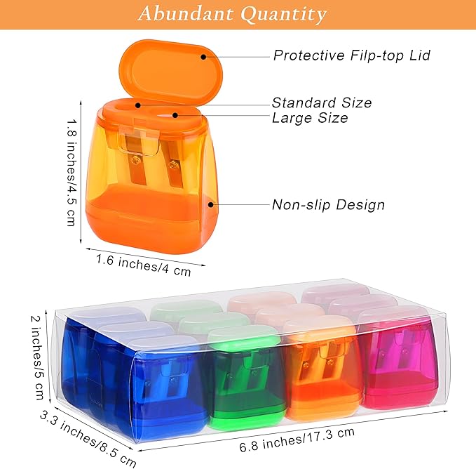 Aodaer 48 Pieces Manual Pencil Sharpeners Dual Hole Compact Sharpener - Image 2