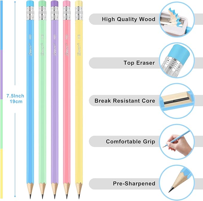 ZWlOT Wood-Cased Pencils, Pre Sharpened Pencils, School Classroom Teacher - Image 2