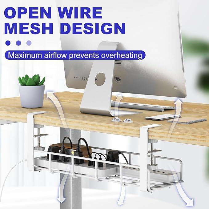 15.7” Under Desk Cable Management Tray, No Drill Steel Cable Tray Organizers - Image 7