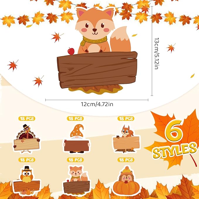 Henoyso 108 Pcs Fall Thanksgiving Themed Name Tags Labels Autumn Classroom - Image 2