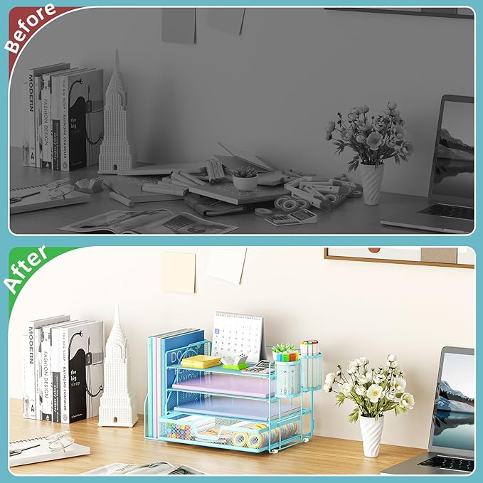 Marbrasse Desk Organizer and Accessories，4-Tier Paper Letter Tray Organizer - Image 2