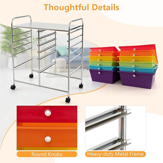 HAPPYGRILL 12-Drawer Rolling Storage Cart, Utility Cart - Image 4