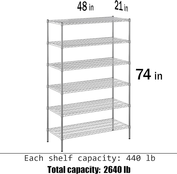 Regal Altair 21" Deep x 48" Wide x 74" Height Wire Shelving Kit | 6-Tier | NSF - Image 3
