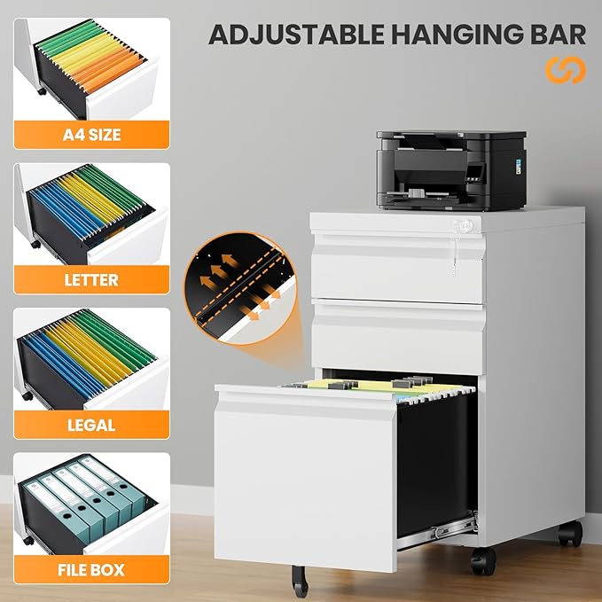 AFAIF 3 Drawer Mobile File Cabinet - Image 5