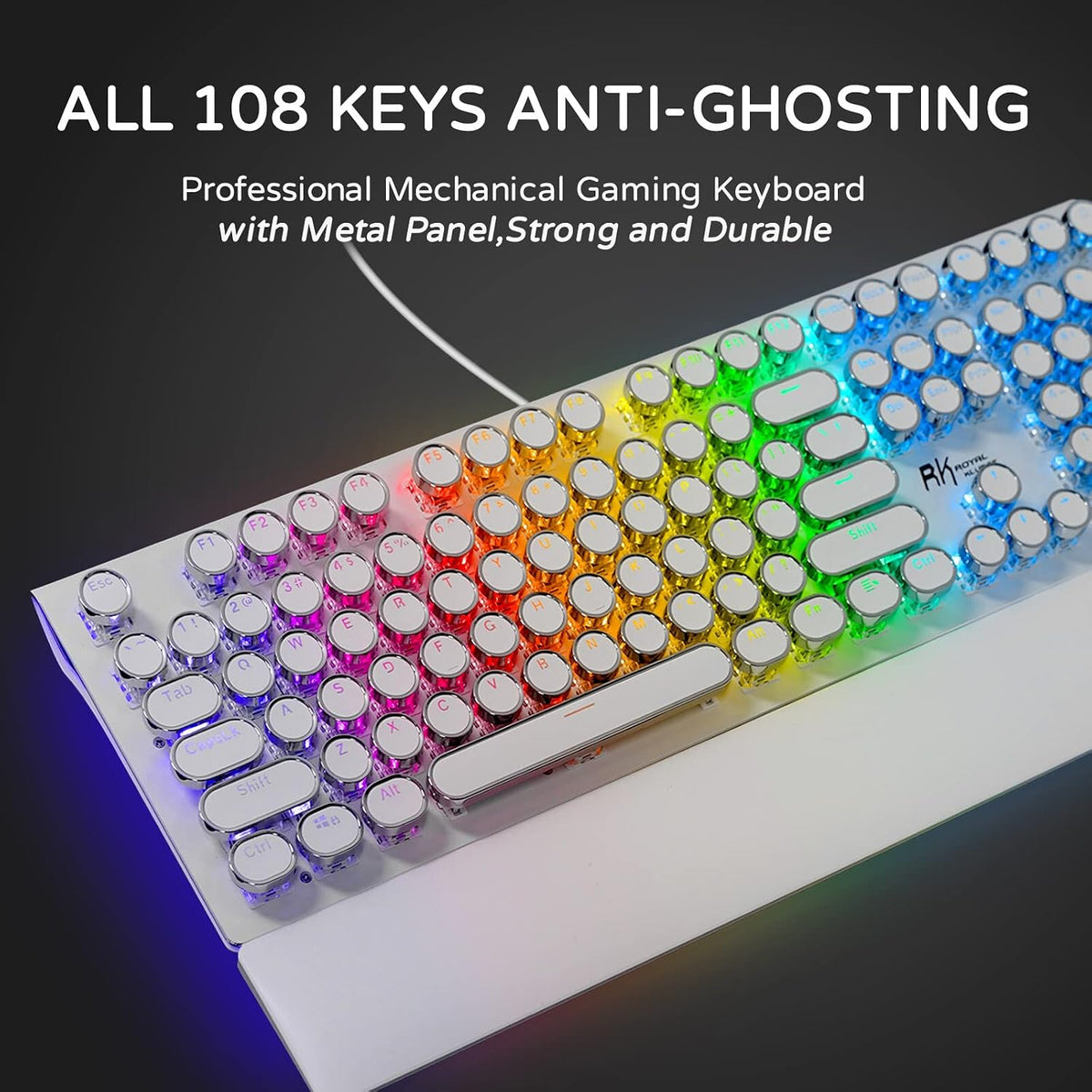 RK ROYAL KLUDGE S108 Typewriter Style Mechanical Gaming Keyboard with RGB Bac...