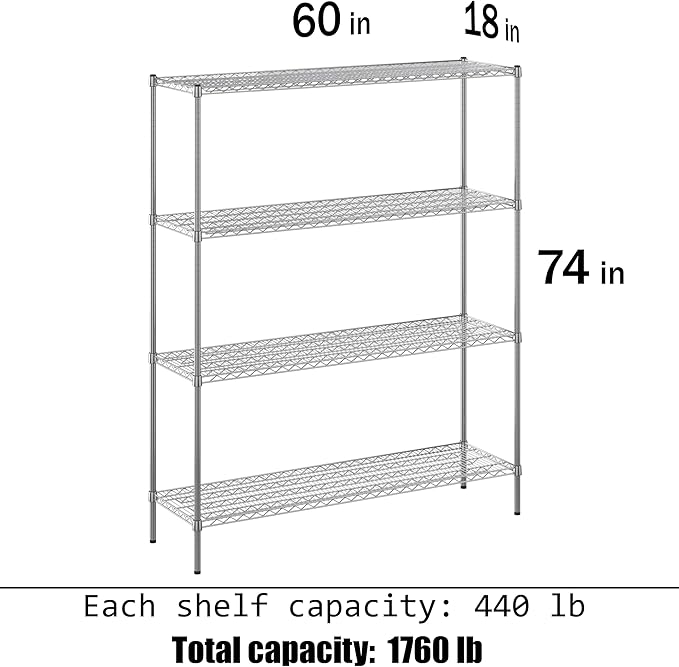 Regal Altair 18" Deep x 60" Wide x 74" Height Wire Shelving Kit | 4-Tier | NSF - Image 3