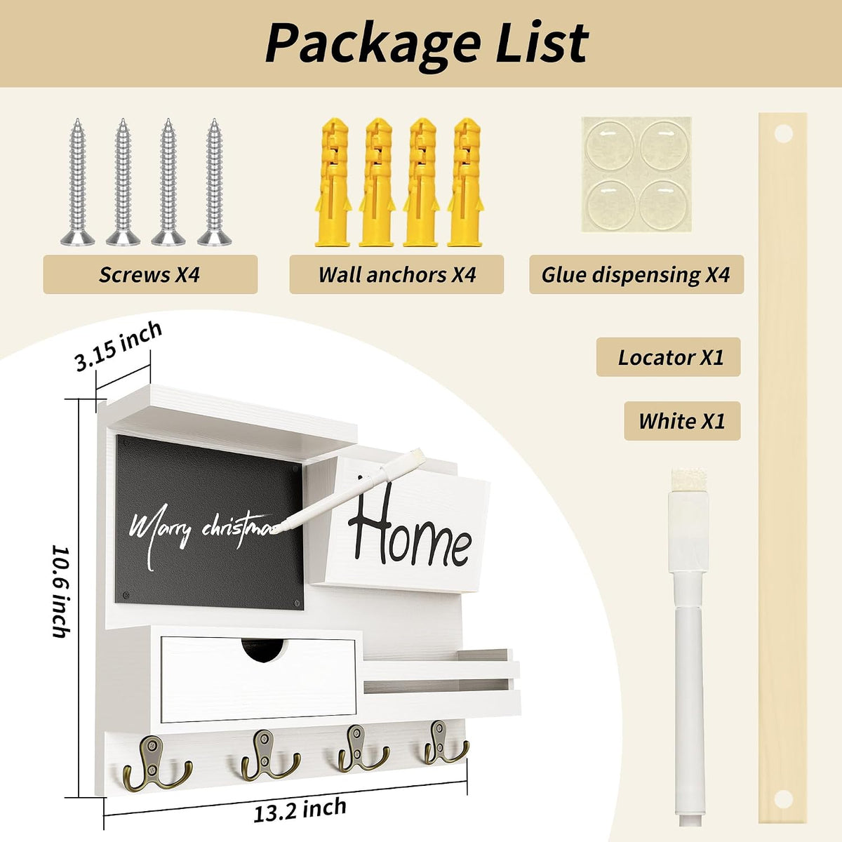 Farmhouse Key Holder for Wall with Mail Organizer - Easy Installation Wall Mo...