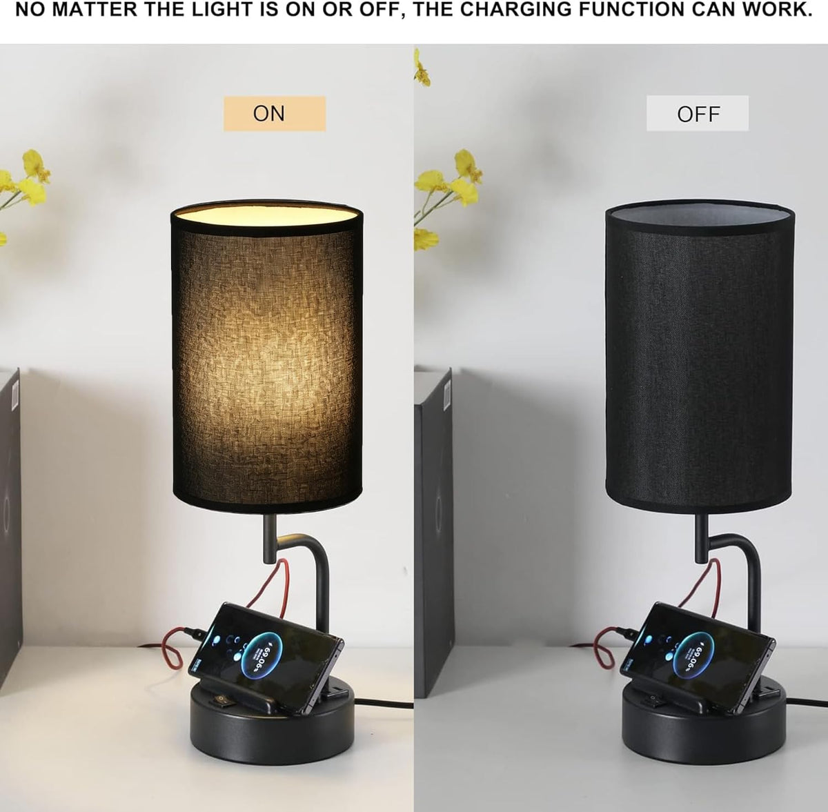 Dreamholder Table Lamp with 3 USB Charging Ports, Modern Desk Lamp with AC Ou...