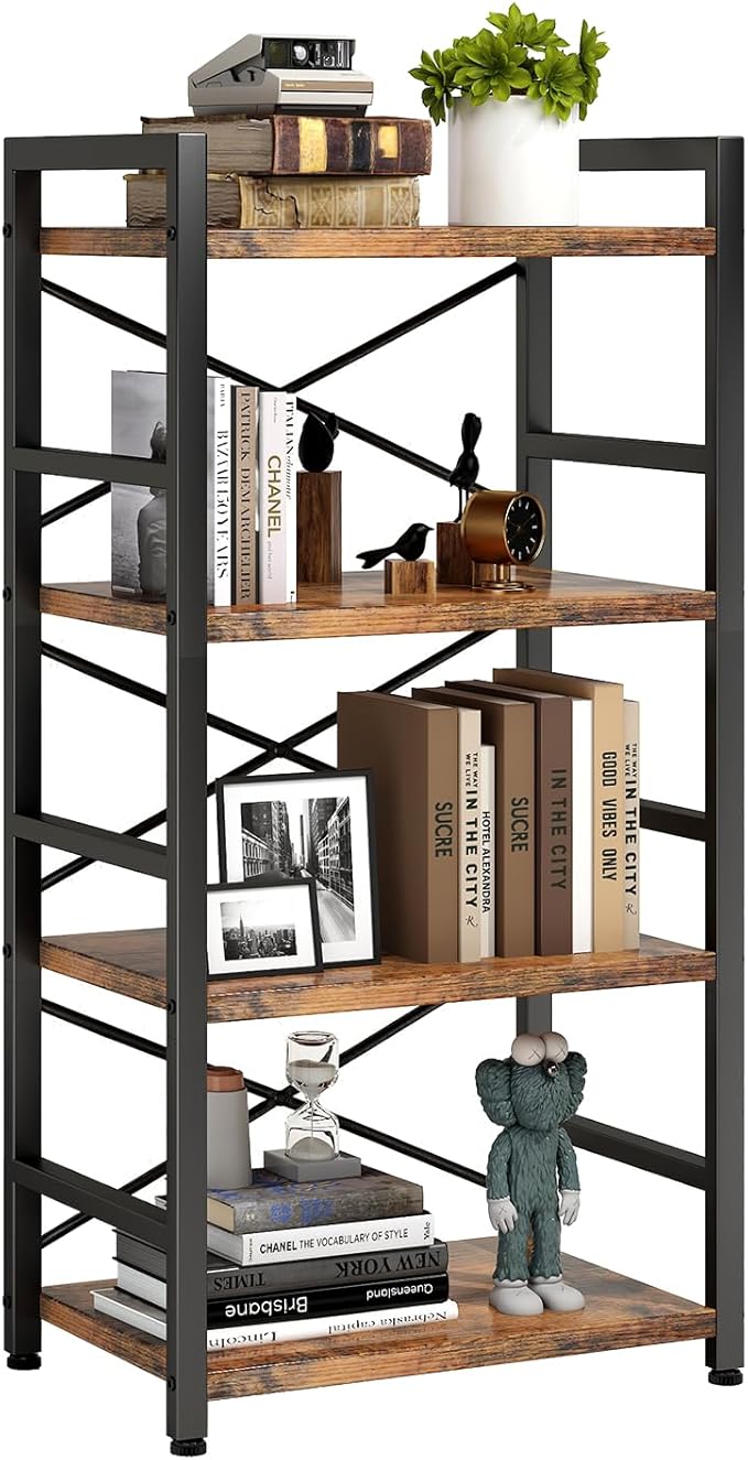 Homeiju Bookshelf, 4 Tier Small Bookcase, Organizers and Storage, Metal Small - Image 7