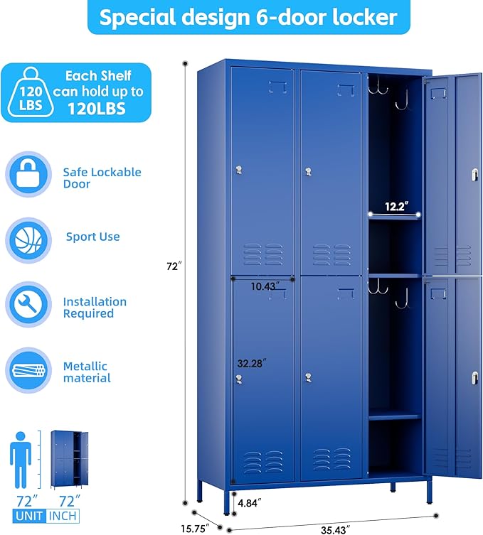 SUPEER 6 Doors Metal Locker for Employees - Image 3