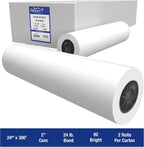 Alliance Wide Format Paper 24” x 300’ CAD Rolls 92 Bright, 24lb - 2 Rolls Per Carton - Ink Jet Bond Rolls with 2" Core