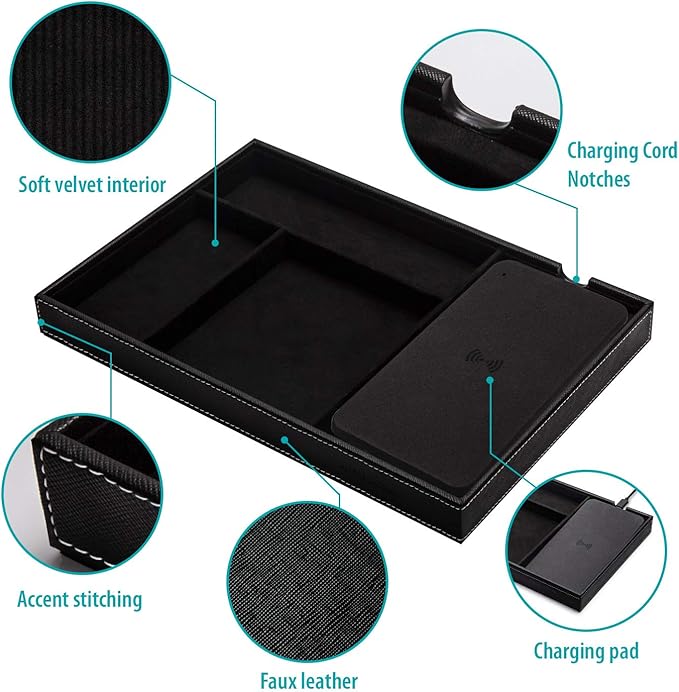 Valet Tray, Built in Wireless Charging Pad, Nightstand Organizer, Dresser - Image 5