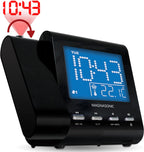 magnasonic projection alarm clock with am/fm radio, battery shown in use