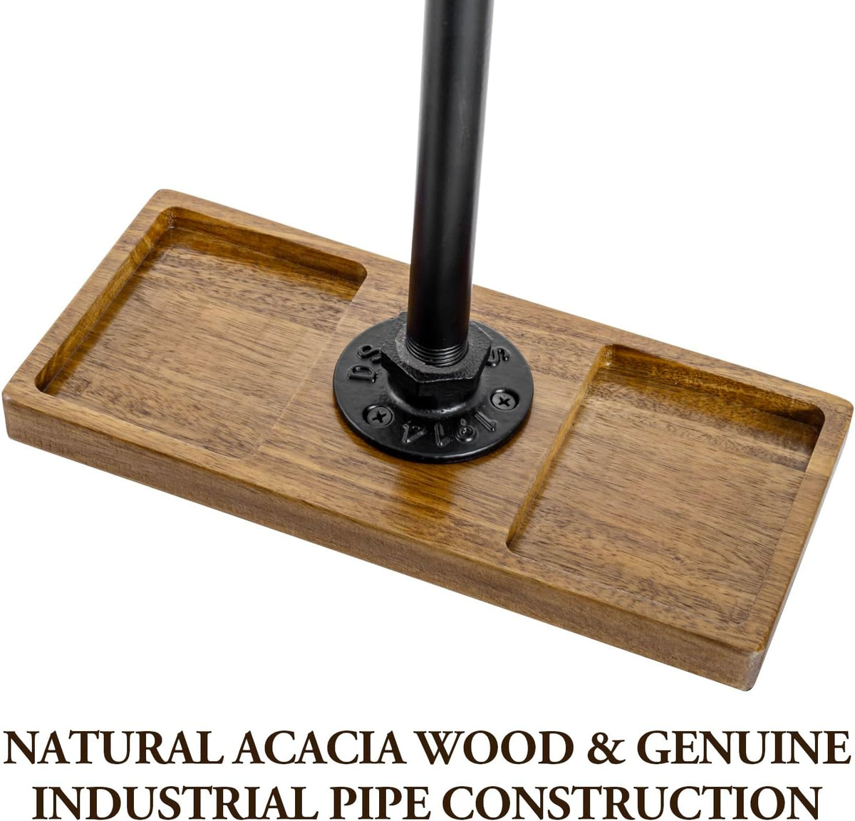 MyGift Premium Acacia Solid Wood and Industrial Black Metal Pipe T-Bar Over E...