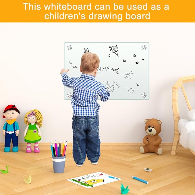 H-Qprobd White Board 24”x18“ Magnet Dry Erase Boards Frameless Magnetic Glass - Image 5