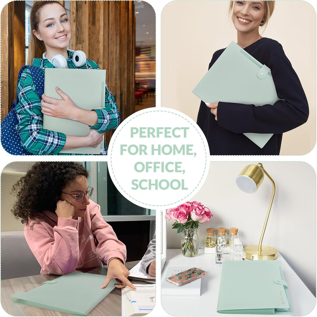 SKYDUE Expanding File Folder, Accordion File Organizer with 8 Pocket, Expandable Document Paper Receipt Holder for School Office Hospital, Letter/A4 Size Light Green