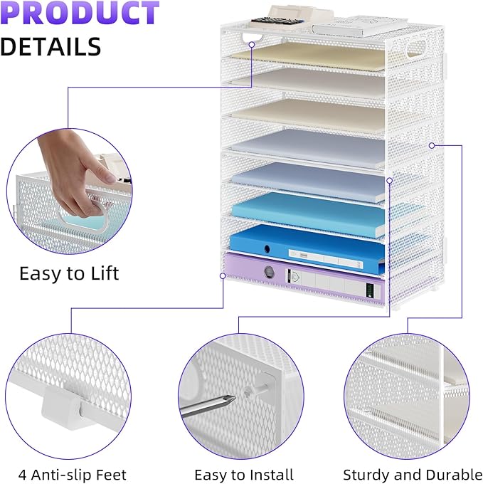 Marbrasse Paper Organizer Letter Tray, 9 Tier Mesh File Organizer - Image 3