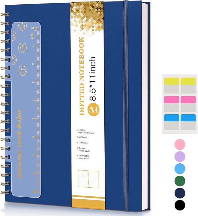 UEBZFOCS Dotted Notebook, Spiral Notebook Journal 8.5” x 11”, A4 Large Dot Grid by UEBZFOCS