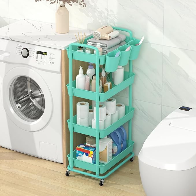 JIUYOTREE 4-Tier Plastic Rolling Storage Cart Utility Cart - Image 3