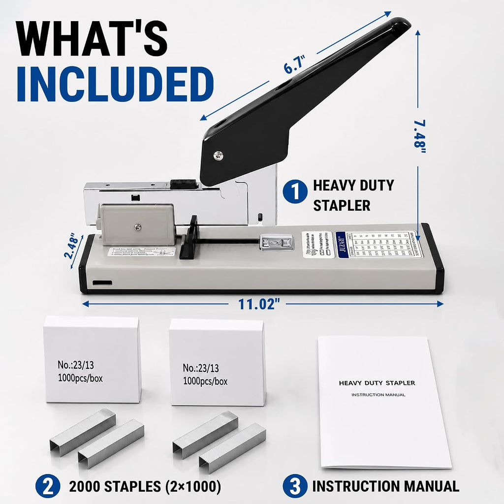 Heavy Duty Stapler for Office - Large Stapler 200 Sheet High Capacity - Heavy-Duty Staplers for Desk - Desktop Paper Binding Tool - 2000 Staples Included