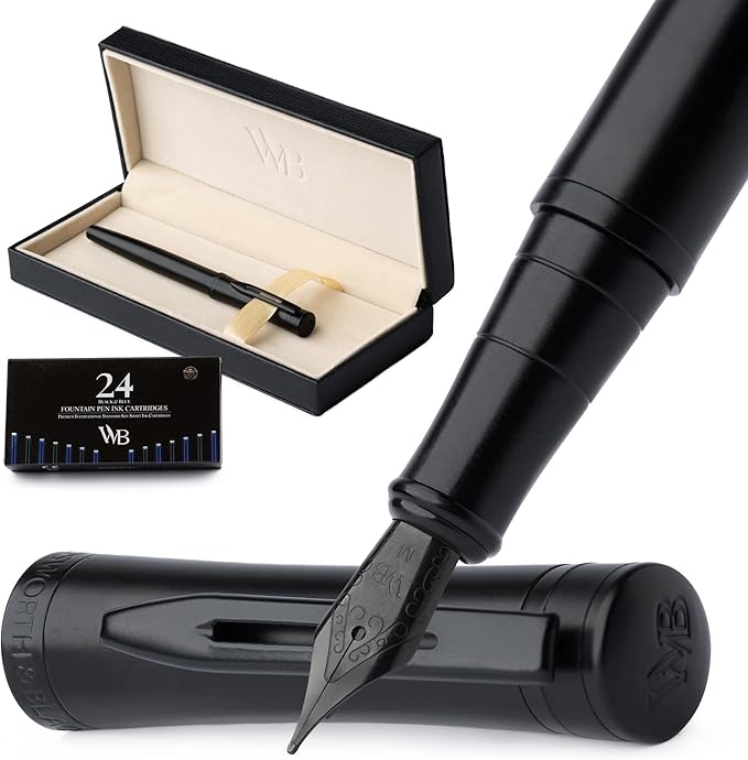 Wordsworth & Black Fountain Pen Set, Medium Nib, Includes 24 Pack Ink Cartridges by WordsworthBlack