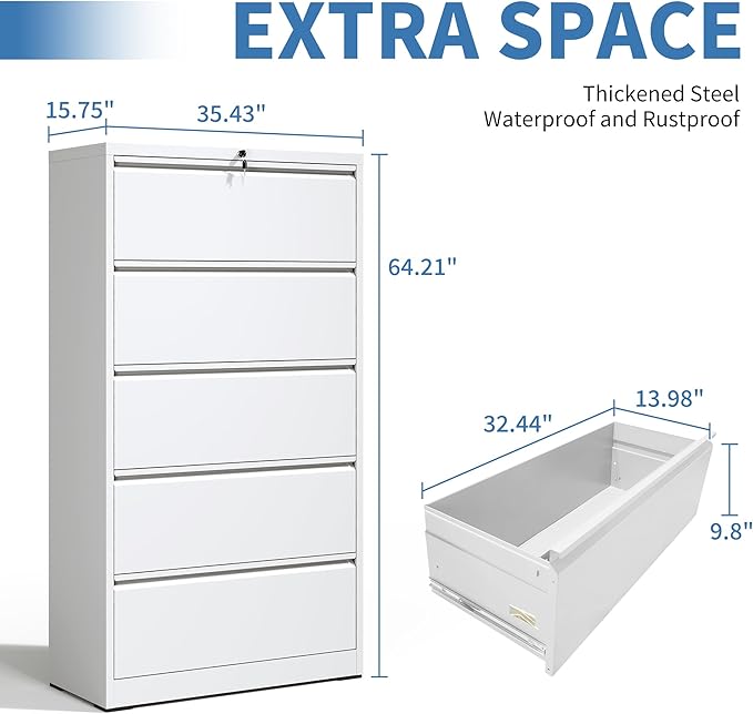 FLIXELIO 5 Drawer Metal Office Storage Filing Cabinet - Image 3