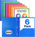 Dunwell 2-Pocket 3-Prong Folders, Clear Front Pocket, 6 Pack, Poly | 6 Vibrant Colors, Durable Acid-Free Poly Plastic, Binder Folders with Brads, Includes Labels