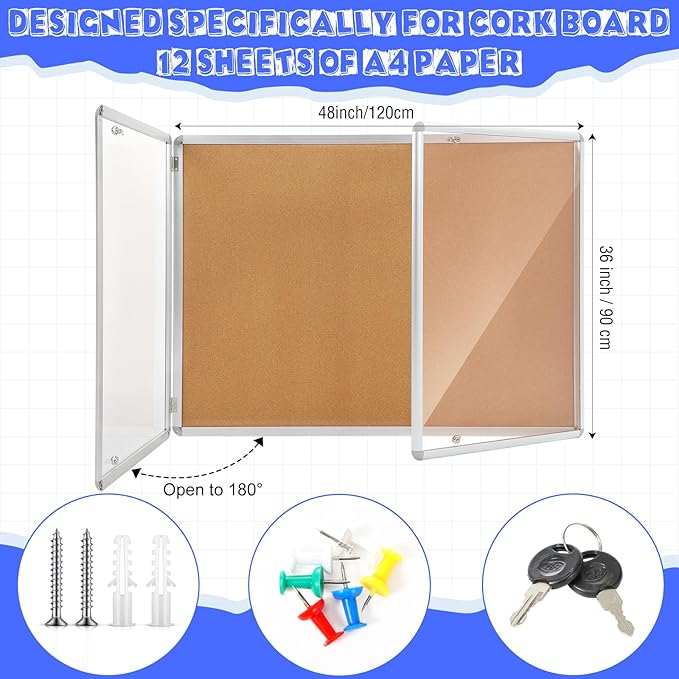 Enclosed Bulletin Board 48" x 36" Weather Resistant Lockable Notice Cork - Image 2
